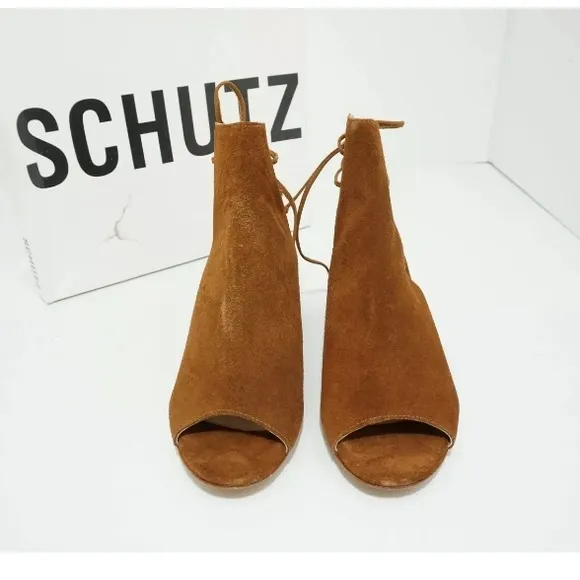 Schutz Binalia Wood Brown Heels Sandals