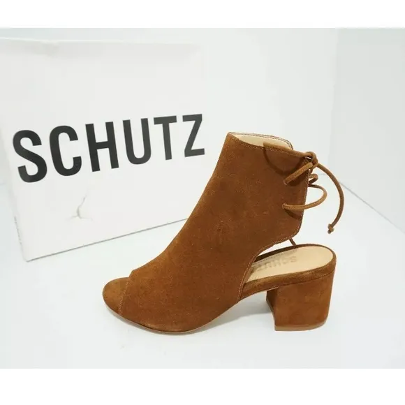 Schutz Binalia Wood Brown Heels Sandals
