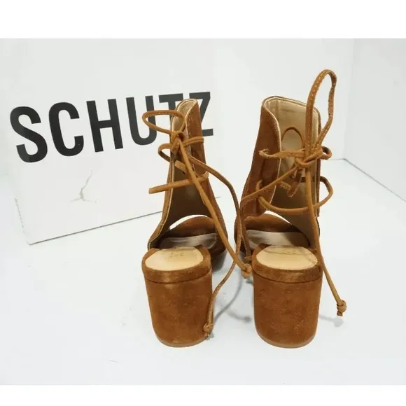 Schutz Binalia Wood Brown Heels Sandals