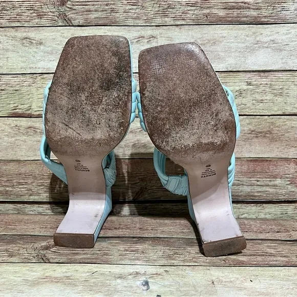 Schutz Blue Leather Square Toe Heels