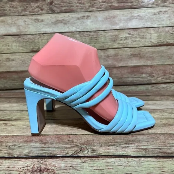 Schutz Blue Leather Square Toe Heels