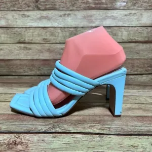 Schutz Blue Leather Square Toe Heels