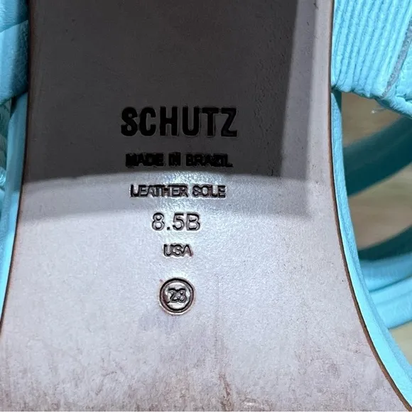 Schutz Blue Leather Square Toe Heels