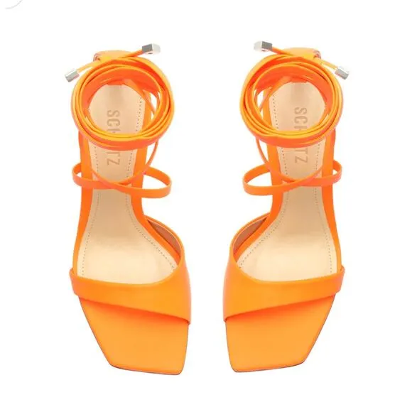 Schutz Bryce  Strappy Orange Open Toe Heels Size 7 NIB