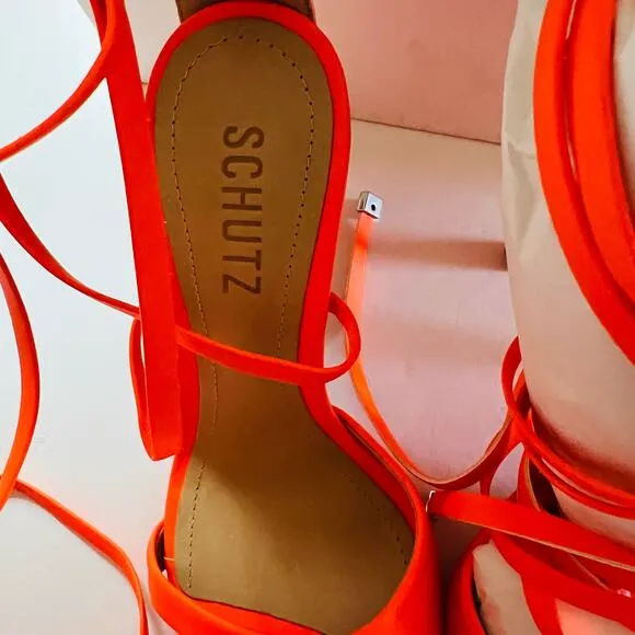 Schutz Bryce  Strappy Orange Open Toe Heels Size 7 NIB