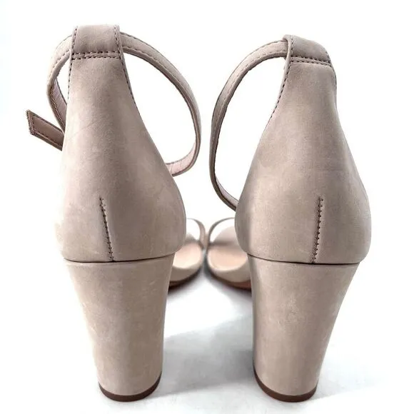 SCHUTZ Jenny Lee Beige Leather Ankle Strap Block Heel Open Toe Heels