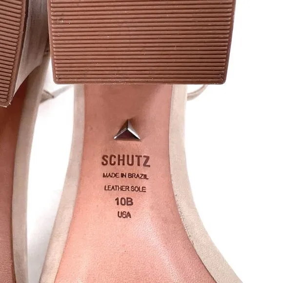 SCHUTZ Jenny Lee Beige Leather Ankle Strap Block Heel Open Toe Heels