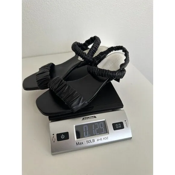 Schutz Lirah Mid Leather Heel Sandal Black Triangle Block Heel Comfort Size 6
