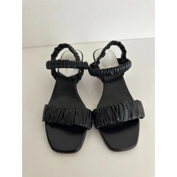 Schutz Lirah Mid Leather Heel Sandal Black Triangle Block Heel Comfort Size 6