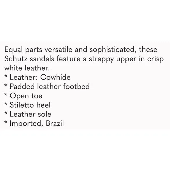SCHUTZ Sandals Womens Size 9B White Leather Open Square Open Toe High Heels