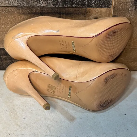 Schutz Women's Tan Leather Stiletto Open Toe Heels Size 10 AB 151