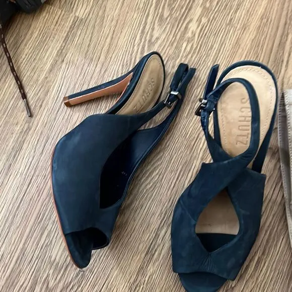 Schutz navy blue heels open toe