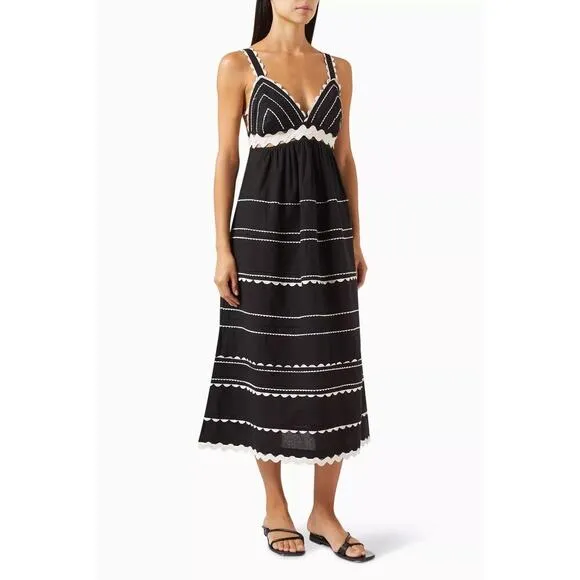 Sea New York Ryleigh Embroidered Slip Midi Dress Size 4