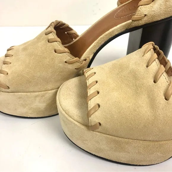 See by Chloe Ivory Suede Open Toe Platform Heels Size 37 US Size 7 NEW