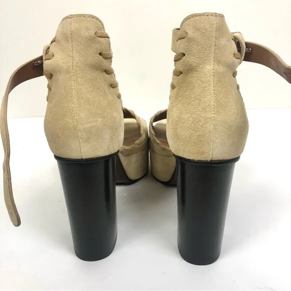 See by Chloe Ivory Suede Open Toe Platform Heels Size 37 US Size 7 NEW