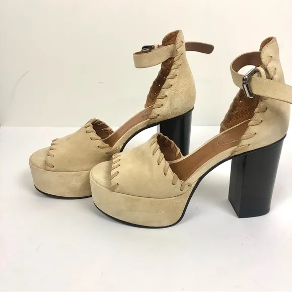 See by Chloe Ivory Suede Open Toe Platform Heels Size 37 US Size 7 NEW