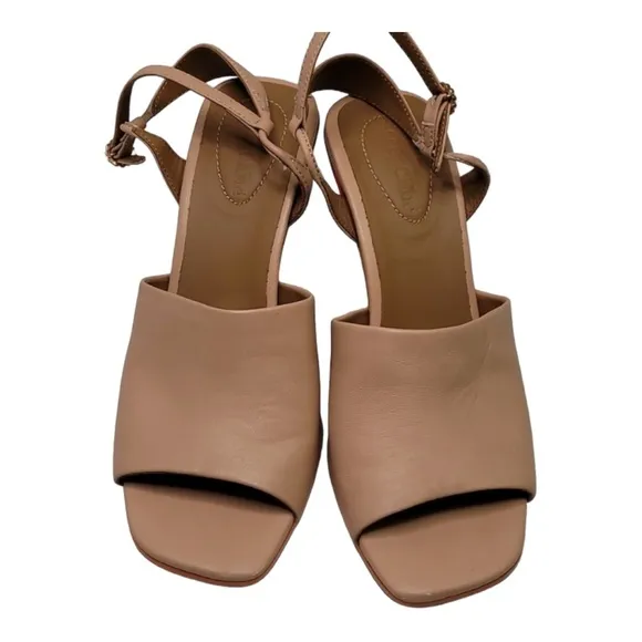 See by Cloe Beige Leather Square Front Open Toe and Back Heels Pumps 37.5 US 7