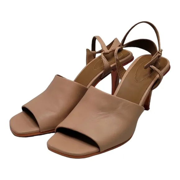 See by Cloe Beige Leather Square Front Open Toe and Back Heels Pumps 37.5 US 7