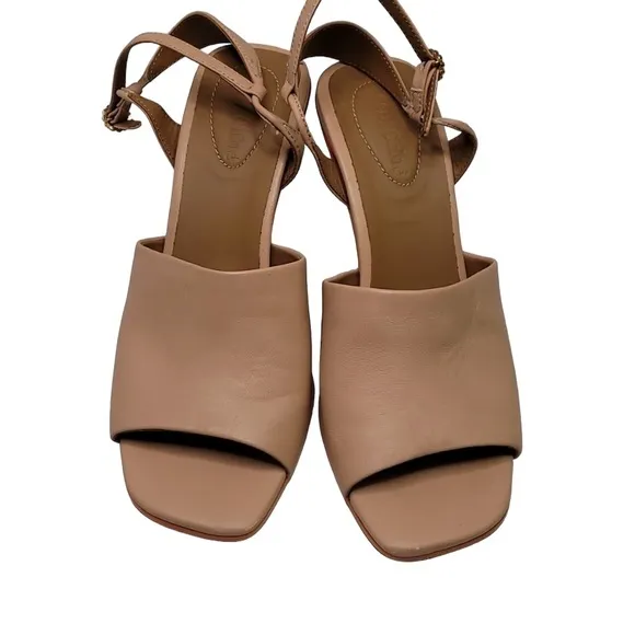 See by Cloe Beige Leather Square Front Open Toe and Back Heels Pumps 37.5 US 7