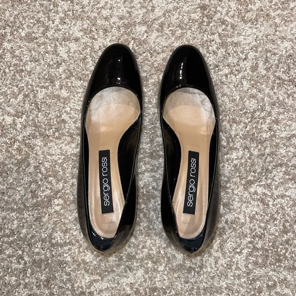 Sergio Rossi Black Patent Leather Block Heels Size 40.5