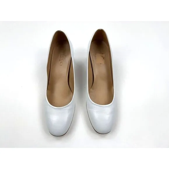 Sesto Meucci Italy‎ Block Heels Women 10M $295 Round Toe Wedding White Pumps