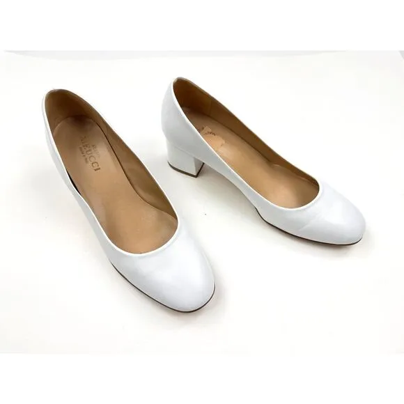 Sesto Meucci Italy‎ Block Heels Women 10M $295 Round Toe Wedding White Pumps
