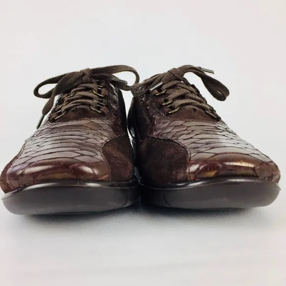 Sesto Meucci Womens Narrow Caren Sneaker Brown Suede Snake Print size 9N