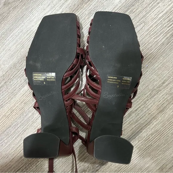 Seychelles Charter Square Toe Maroon Strap Block Heels New