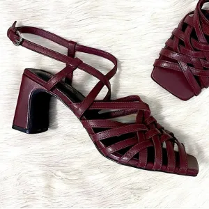 Seychelles Charter Square Toe Maroon Strap Block Heels New