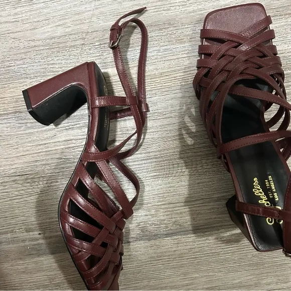 Seychelles Charter Square Toe Maroon Strap Block Heels New