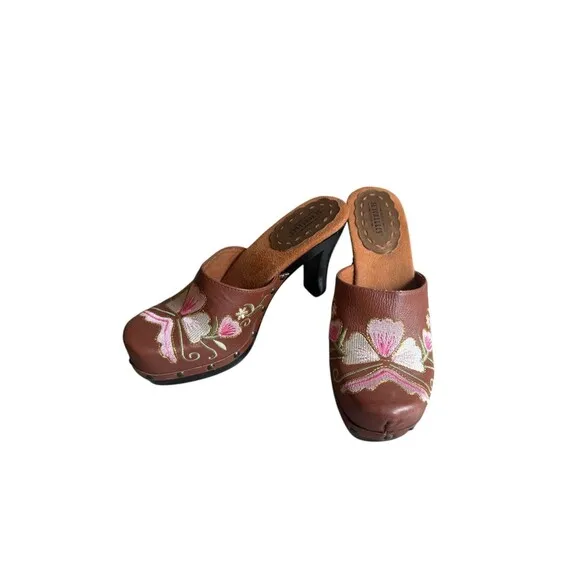 Seychelles Heels Womens 8 Brown Floral Embroidered Festival Fairy Y2K 90s