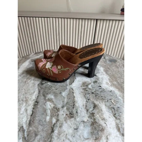 Seychelles Heels Womens 8 Brown Floral Embroidered Festival Fairy Y2K 90s