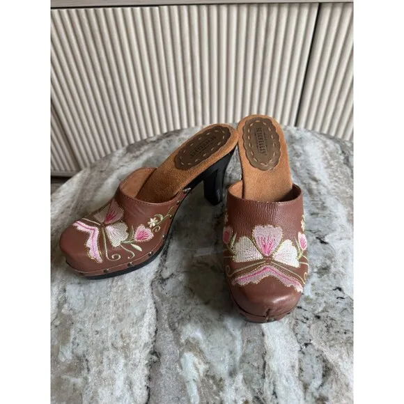 Seychelles Heels Womens 8 Brown Floral Embroidered Festival Fairy Y2K 90s
