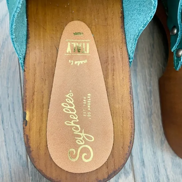 SEYCHELLES NWOB NEW LOUD &amp; CLEAR Green Clogs Size 10