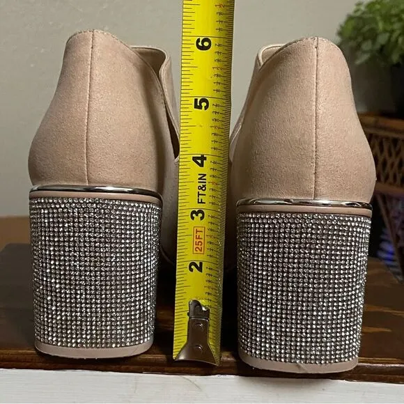 She Is Cheval Le Tigre Dynamite Ankle Bootie Rhinestone Bling Block Heels 8.5