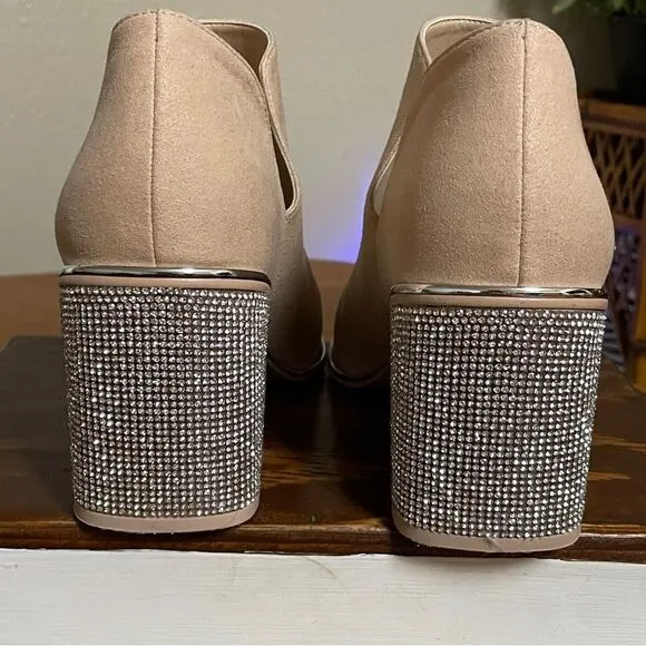She Is Cheval Le Tigre Dynamite Ankle Bootie Rhinestone Bling Block Heels 8.5