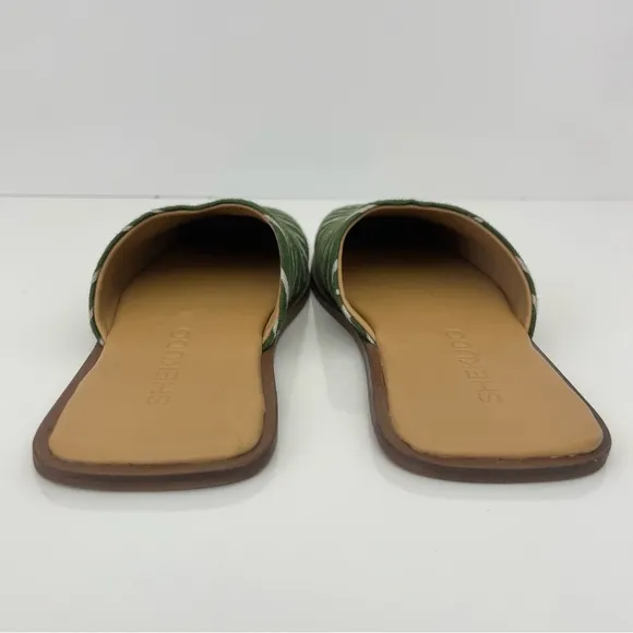 SHEKUDO Hand Painted Canvas Slip On Mule in Green/White NEW