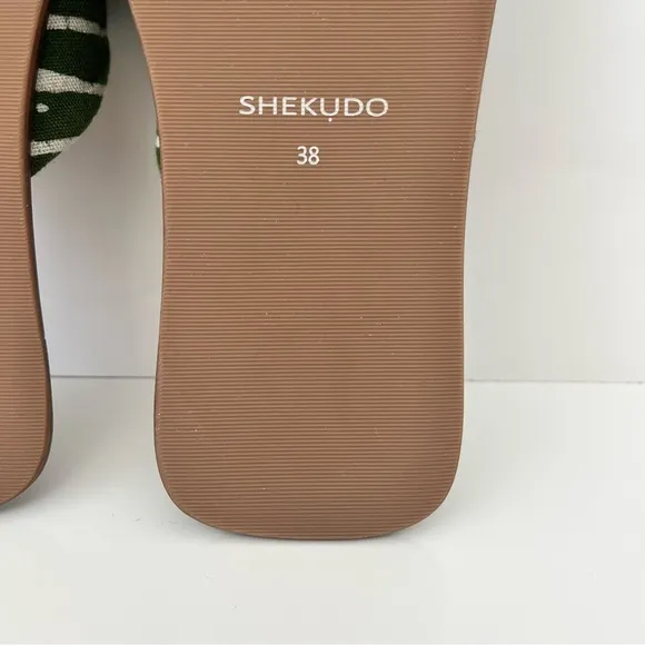 SHEKUDO Hand Painted Canvas Slip On Mule in Green/White NEW