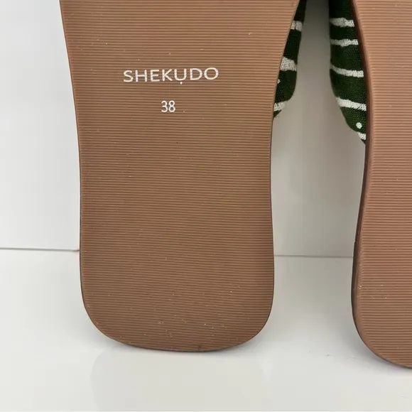 SHEKUDO Hand Painted Canvas Slip On Mule in Green/White NEW