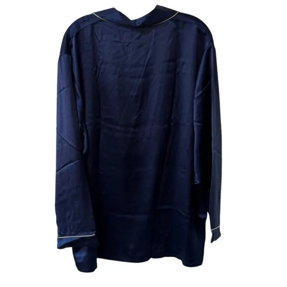 Silksilky Mulberry Silk Pajama Set Size XXL Navy Blue Long Sleeve Button Down