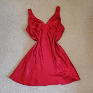 Silky Satin Red Lingerie Slip Empire Waist Sweetheart Dress Chemise Nightgown