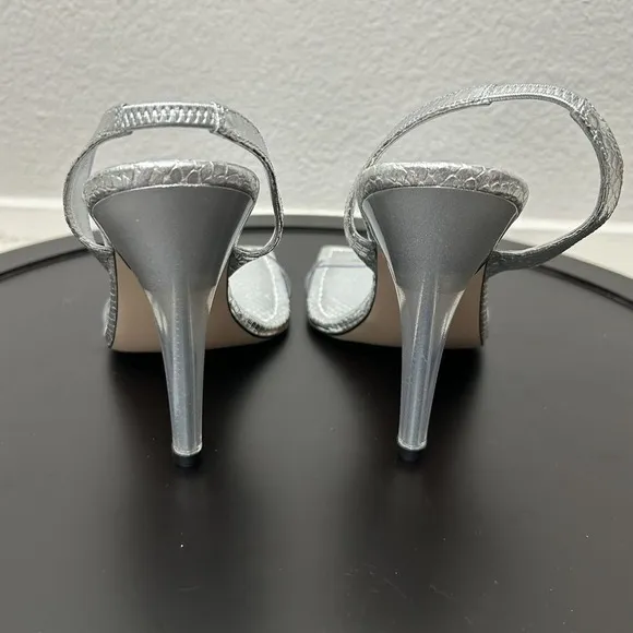 Silver Heels Good American‎ Open Square Toe Heels Snake Size 11 GA120L-X