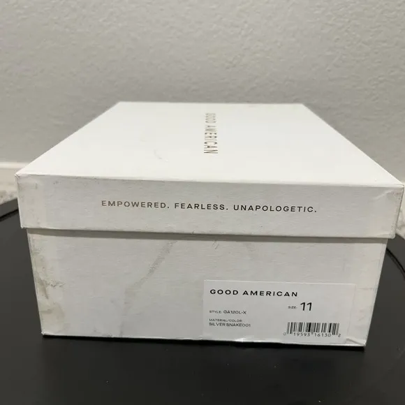 Silver Heels Good American‎ Open Square Toe Heels Snake Size 11 GA120L-X