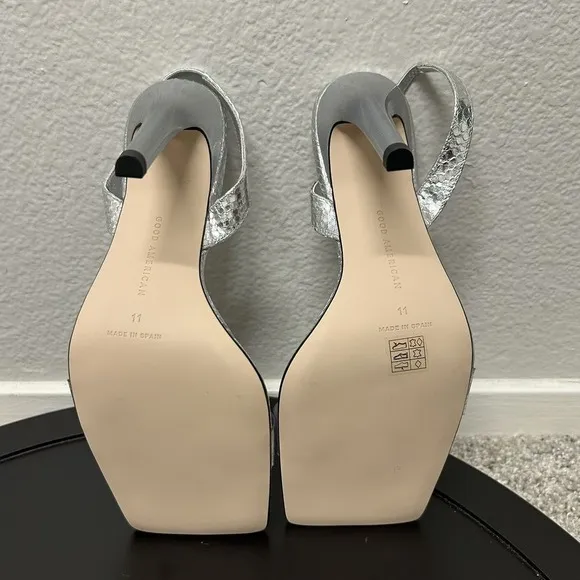 Silver Heels Good American‎ Open Square Toe Heels Snake Size 11 GA120L-X