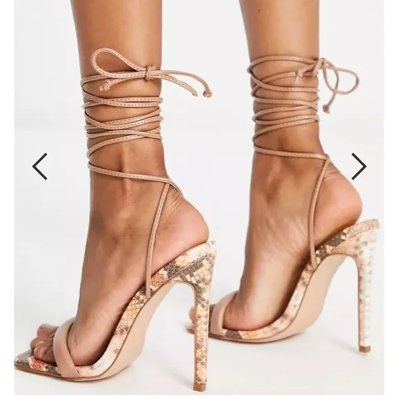 “SIMMI LONDON” Samia Snake Print Lace Up Heels
