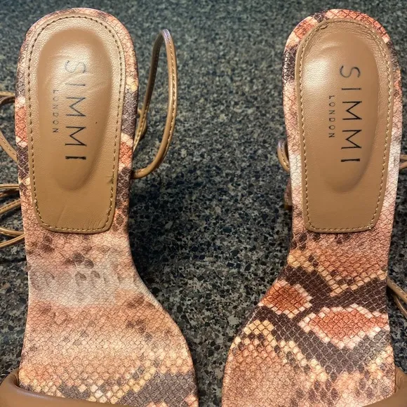 “SIMMI LONDON” Samia Snake Print Lace Up Heels