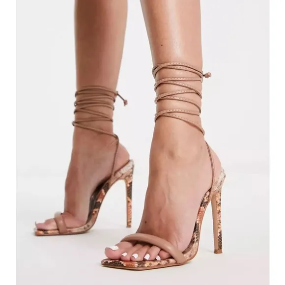 “SIMMI LONDON” Samia Snake Print Lace Up Heels
