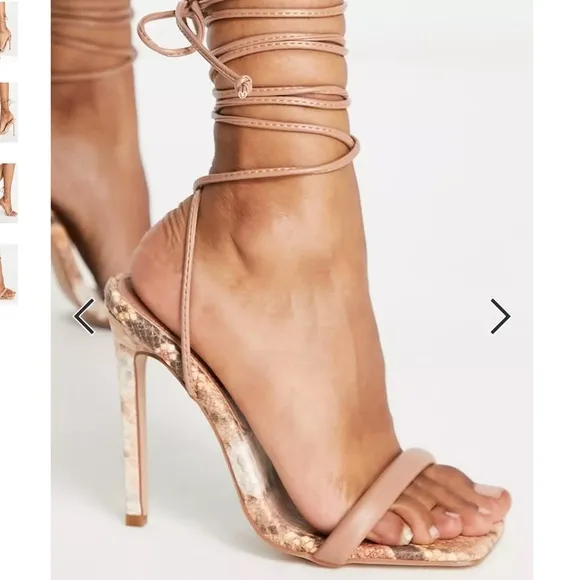 “SIMMI LONDON” Samia Snake Print Lace Up Heels