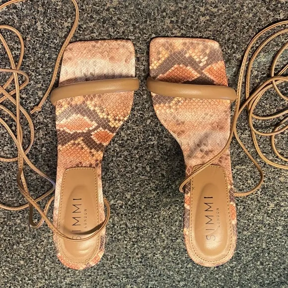 “SIMMI LONDON” Samia Snake Print Lace Up Heels