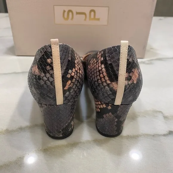 SJP Heels size 37 Gray Pink Snakeprint Block Heel Made in Italy